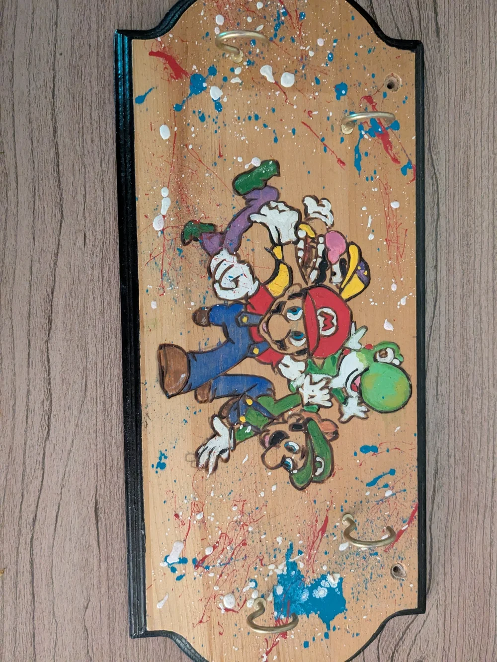 Hand-Painted Super Mario Key Holder Art - Red, Green, Blue
